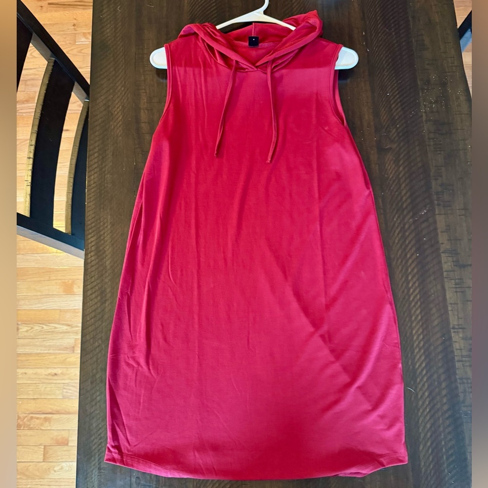 SHEIN Red Hooded Sleeveless Athleisure Dress